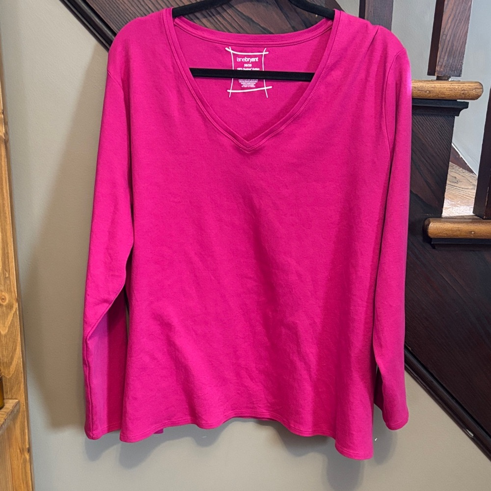 Lane Bryant Women's Pink Long Sleeve V-Neck Tee